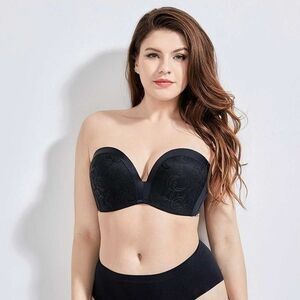 DELIMIRA Lace Women’s Strapless Black Bra Slightly Lined, Great Lift 38D